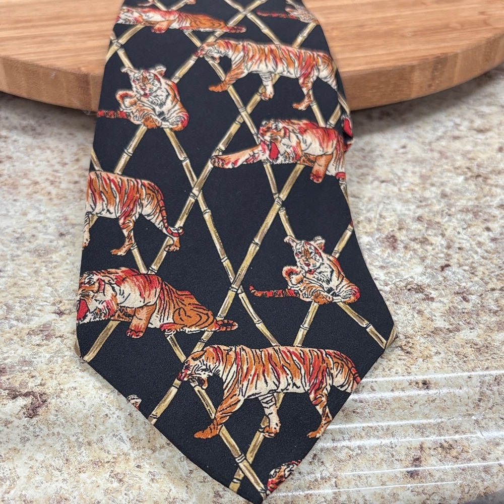 Polo Ralph Lauren Black Tiger Print Silk Tie